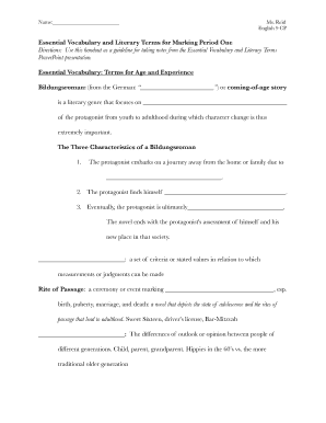 English 9 CP Vocabulary and Literary Terms Handout