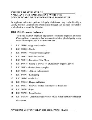 Exhibit 1 to Affidavit of Applicant for Employment with County Board of Developmental Disabilities