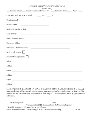 Request for Letter of Good Standing