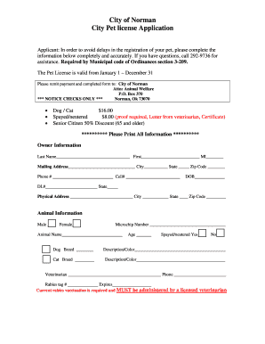 City of Norman Pet License Application