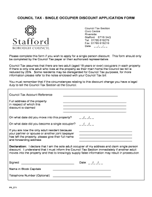 Council Tax Single Occupier Discount Application Form