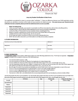 2014-2015 Student Verification Form
