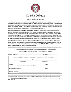 Arkansas Certificate of Immunization