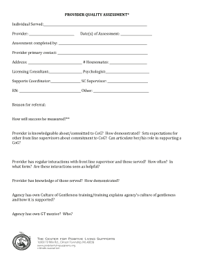 Provider Quality Assessment Form