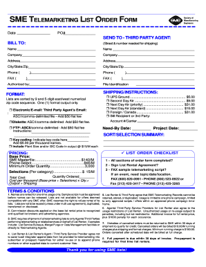 SME Telemarketing List Order Form