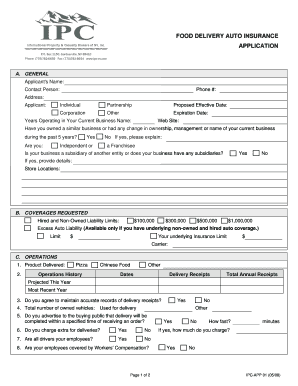 Food Delivery Auto Insurance Application