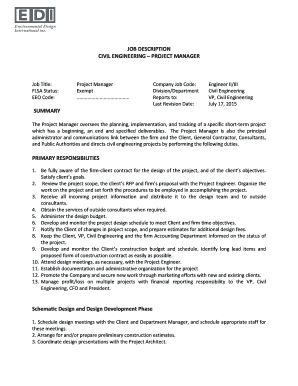 Civil Engineering Project Manager Job Description