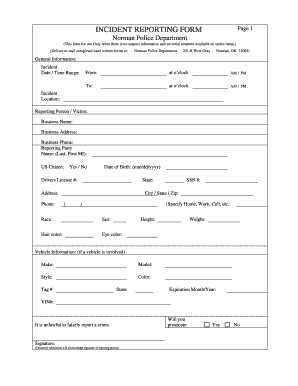Norman Police Department Incident Reporting Form