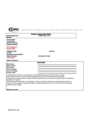 Change of Debit Order Details