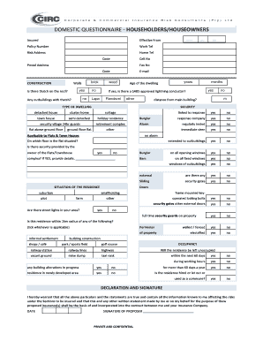 Domestic Questionnaire - Householders/Houseowners