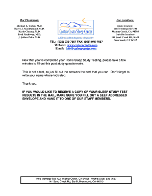 Post Sleep Study Questionnaire