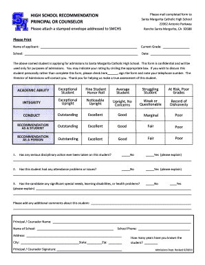 High School Recommendation Form