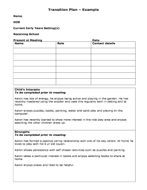 student transition plan template