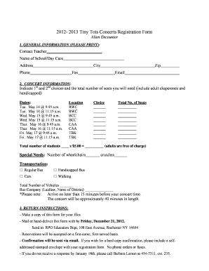 Tiny Tots Concerts Registration Form