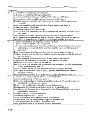 History Essay Rubric