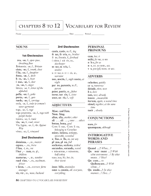 Latin Vocabulary Review Worksheet