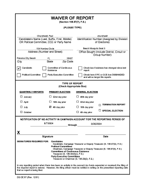 Florida Waiver of Report Form