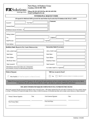 FX Solutions UK Withdrawal Request Form