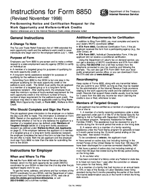 Form 8850 Pre-Screening Notice and Certification Request