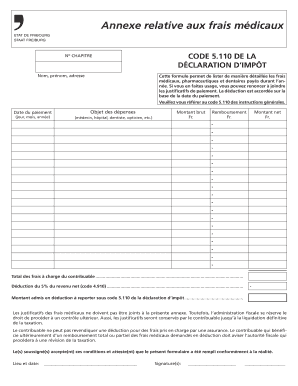 Annexe relative aux frais médicaux