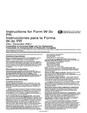 Instructions for Form W-3c PR