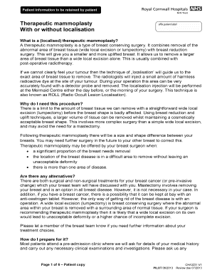 Therapeutic Mammoplasty CHA3231 Procedure specific consent form for Breast cancer surgery - rcht nhs