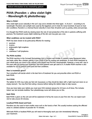 PUVA Phototherapy Consent Form