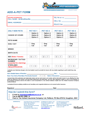 Pet Insurance Add-a-Pet Form