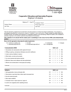 Cooperative Education and Internship Program Employer Evaluation