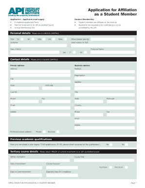 Australian Property Institute Student Member Application