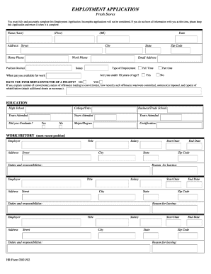 Fresh Stores Employment Application