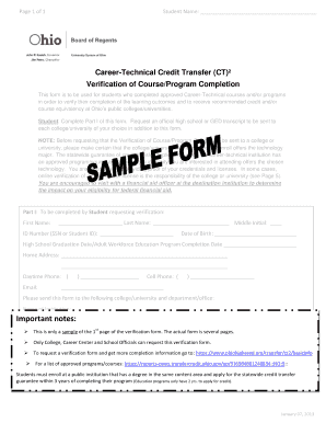 Career-Technical Credit Transfer Verification Form
