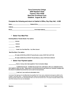 Terra Community College Meal Plan Enrollment Form