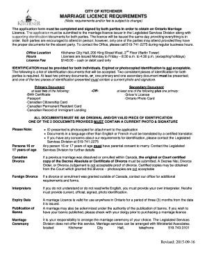 Ontario Marriage Licence Application