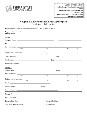 Cooperative Education and Internship Program Form