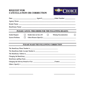 Request for Cancellation or Correction