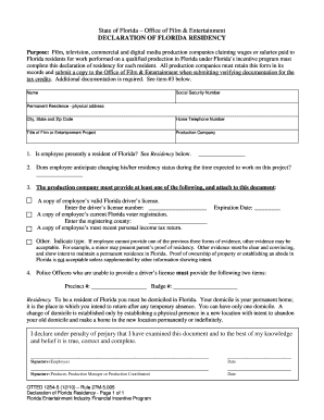 Florida Residency Declaration for Film Production