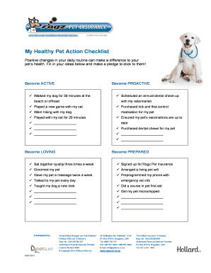 My Healthy Pet Action Checklist