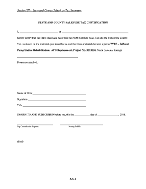 North Carolina Sales/Use Tax Certification