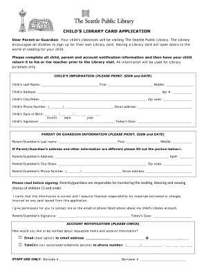 Child’s Library Card Application