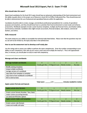 Microsoft Excel 2013 Expert Self-assessment for exam part 2