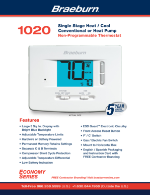 Braeburn 1020 Thermostat Warranty