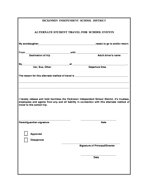 Alternate Student Travel Permission Form