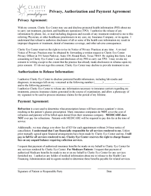 Clarity Eye Center Privacy Authorization and Payment Agreement