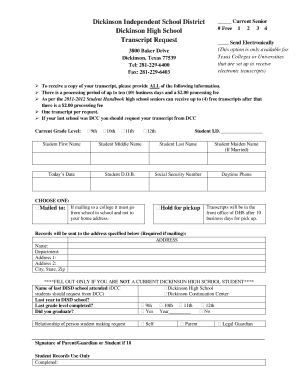 Dickinson High School Transcript Request Form