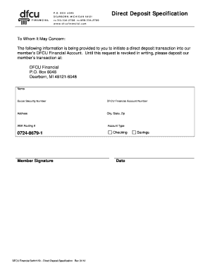 Direct Deposit Specification Form