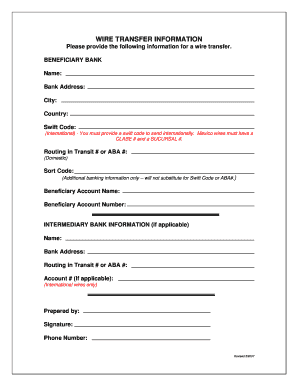 Wire Transfer Information Form