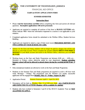 University of Technology Jamaica Earn and Study Application Form