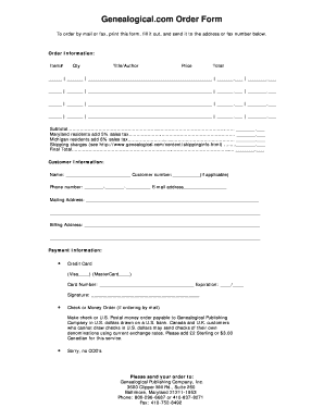 Genealogical Order Form