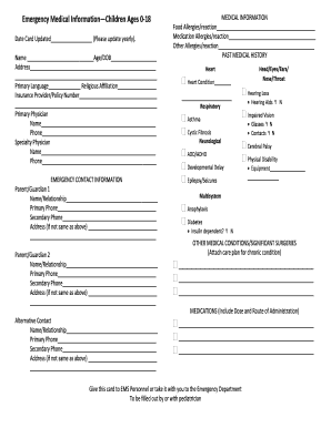 Emergency Medical Information Form for Children